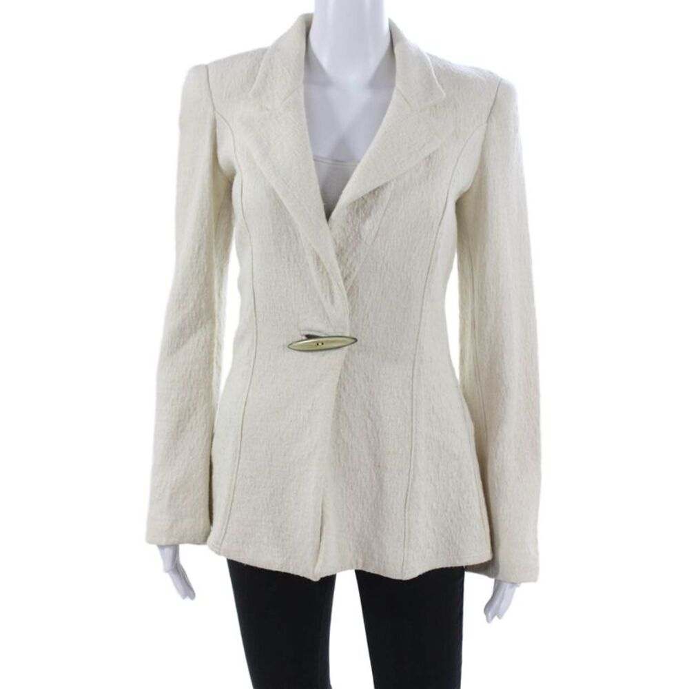 Armani Collezioni Women Ivory Acrylic Blazer Toggle Closure Size 6